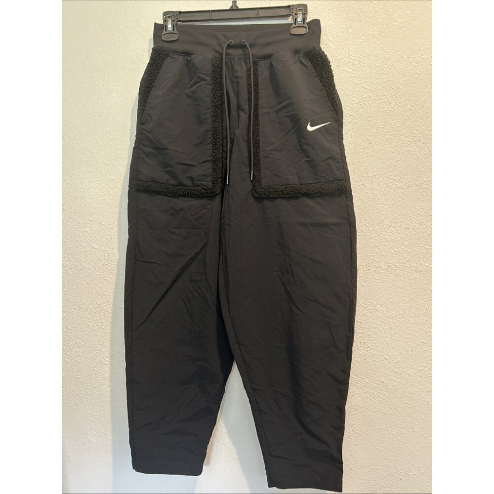 Nike DQ6809-010 Women’s SMALL Black Nylon ESS Woven High Waist Curve Pants